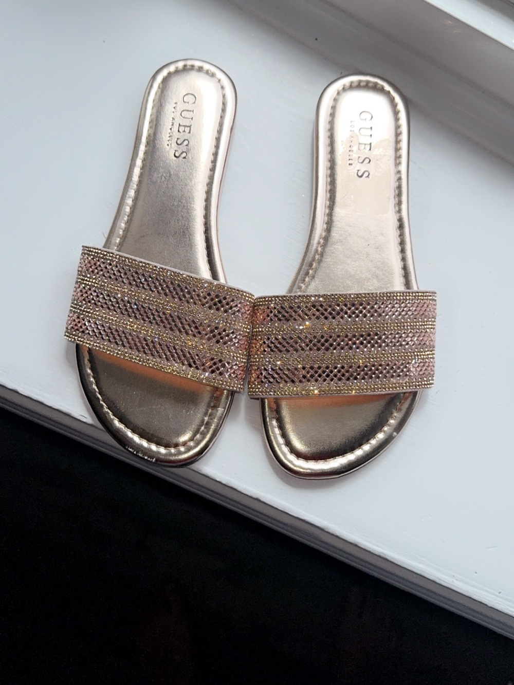 Guess rose gold sparkly flat sandals size 7M